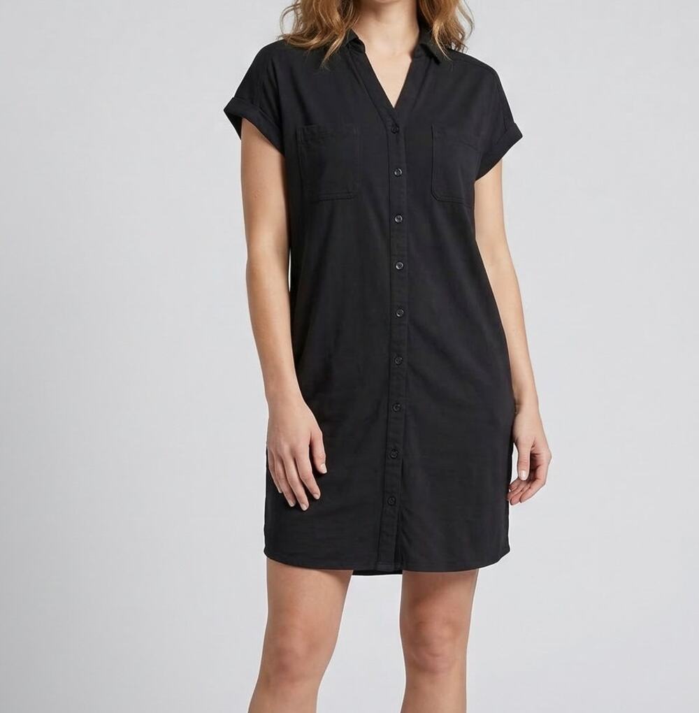 Falls Creek Womens Medium 100% Rayon lack Button Front Shirt Dress